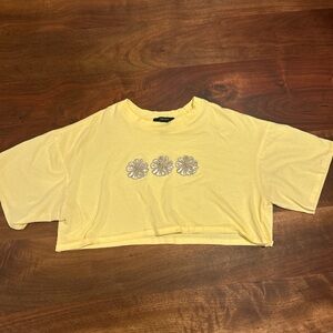 Forever 21 Yellow Crop Top with Floral Accents